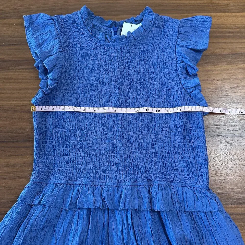 Sea New York‎ Blue Siya Dress, Silk, Smocked Midi Tiered, Spring, Resort, XL - Picture 8 of 13